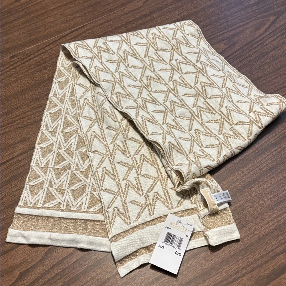 NEW Michael Kors Cream Metallic Gold Scarf NWT